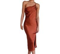 Nidddiv Robe portefeuille élégante pour femme - Dos nu - Robe de bal sexy - Longueur genou - Rouge - Robe de soirée plissée - Robe crayon - Sans manches - Couleur unie - Robe classique, marron, M