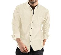 Nidddiv Surchemise en velours côtelé pour homme - Couleur unie - Manches longues - Veste de printemps légère - Veste d'extérieur fine - Chemise ample et douce à revers - Chemise à boutons, beige, XXL