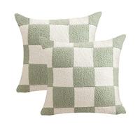 NIDITW Set of 2 Green Checkered Pillow Covers 18x18 inches Soft Microfiber Gingham Chessboard Design Decorative Throw Pillowcases for Couch Sofa Bed (1-Green)