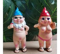NIDONE 2 pièces Petites Statues de GNOME Sexy, 4,7 Pouces Nue GNOME Statue Jardin Gobelin-Art décoration - Jardin résine Gnomes méchant Pipi Nain Statue Homme Femme Nue GNOME décorations