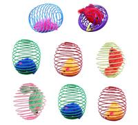 NIDONE Cat Springs, 8pcs Cat Spring Toy Interactive Fun Plux Mouse Jouet dans Elastic Spring Cage Filming Jingle Balls Furs Balls Catnip Plus, Couleur aléatoire