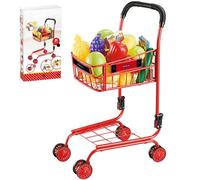 NIDONE Chariot de Courses Jouet avec Nourriture, Caddie de capacité pour Tout-Petits avec Roue et poignée, en Plastique pour Enfants, Assemblage éducatif à Faire soi-même