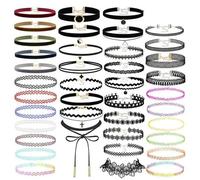 NIDONE Collier ras du cou en dentelle classique coloré gothique, ensemble de colliers ras du cou avec pendentif, 40 pièces