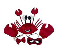 NIDONE Costume de crabe tissu de flanelle, chapeau crabe avec gants à griffe, verres et nœuds papillon, sous les costumes mer pour les enfants adultes