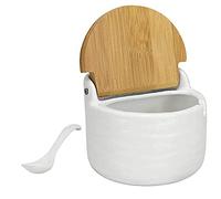 NIDONE Coupe-caverne céramique céramique Cave Cave Cave-conteneur avec cuillère de Couvercle de Bambou réversible pour épice Blanche