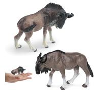 NIDONE Figurines d'animaux réalistes en PVC, 2 pièces, Statue de Gnou Africain, Jouets éducatifs, décoration de gâteau d'anniversaire pour Enfants, garçons et Filles