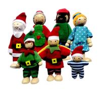 NIDONE Maison de poupée de Noël familiale 7 pièces/Ensemble en Bois, Maison poupée articulée Mobile, Personnes interactives, Parent-Enfant, Figurines familiales pour Faire Semblant jo