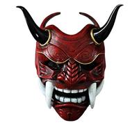 NIDONE Masque japonais ONI, masque hannya en latex, masque de samurai plein face effrayant avec corne d'ox