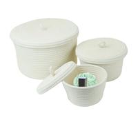NIDONE Panier de Rangement Rond de 3pcs, Panier Corde en Coton Boho tissé avec Couvercle, Jolie boîte Rangement pour Stocker des Jouets, du Fil et des Petits Articles, Blanc