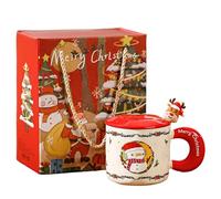 NIDONE Tasses de Noël 400 ml/14 oz Tasses à café mignonnes de vacances avec couvercle, cuillère et boîte emballée exquise pour maman, femme, famille, amis, cadeaux, bonhomme neige, café Noël