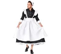 NIDONE Tenue de servante pour hommes, uniforme de servante victorienne avec couvre-chef et bas, costume cosplay pour fête animée, jeu rôle, déguisement d'acteur, soirée à thème, L