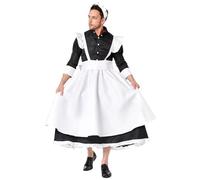 NIDONE Tenue de servante pour hommes, uniforme de servante victorienne avec couvre-chef et bas, costume cosplay pour fête animée, jeu rôle, déguisement d'acteur, soirée à thème, M