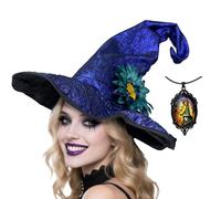NIEBYI Chapeau de sorcière violet avec araignée duveteuse noire - Accessoire de costume d'Halloween pour adultes