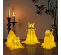 NIEBYI Décorations d'Halloween lumineuses - Lot de 3 figurines de chien fantôme drapées - Décorations d'Halloween effrayantes pour l'intérieur - Décoration fantôme pour la maison et la fête
