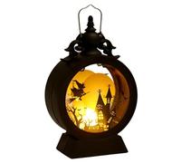 NIEBYI Lanterne d'Halloween à bougie d'Halloween - 9,5 x 17 cm - Bougie LED vintage ronde à suspendre - Lanternes décoratives d'extérieur avec verre transparent - Piles incluses - Sorcières