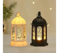 NIEBYI Mini lanterne à bougie pour le Ramadan - Décoration pour centre de table, style marocain - Lanterne LED à suspendre pour la maison, Halloween, mariage, Noël, décoration de table (noir et blanc