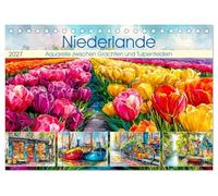 Niederlande. Aquarelle zwischen Grachten und Tulpenfeldern (Tischkalender 2027 DIN A5 quer), CALVENDO Monatskalender: Atmosphärischer Bilder zeigen ... der Niederlande mit leuchtenden Farben
