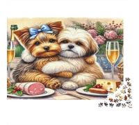 Niedlicher Welpe Abendessen Szene 1000 Teile Puzzle 1000 Teile Puzzle Spiel Papier für Erwachsene Entspannung Konzentration Familienzeit Wohnkultur Geschenk 38x26cm/1000pcs