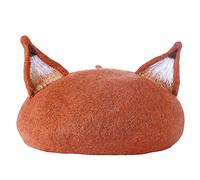NIEI Béret mignon avec oreilles de renard - Chapeau de peintre - Fait à la main - Couleur miel, Couleur miel., taille