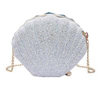 Niejgay Sac à bandoulière pour femme et fille - En coquillage de sirène - Paillettes - Chaîne de soirée, Blanc., Taille