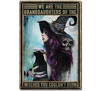 Niekea Panneau de sorcière d'Halloween « We Are The Granddaughters Of The Witches You Couldn't Burn, Bar & Café » - Décoration murale vintage rustique en métal - 20,3 x 30,5 cm