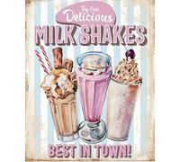 Niekea Panneau rétro Milkshake - Décoration murale - Panneau de dîner - Décoration de dîner des années 50 - Plaque en métal Milkshakes - Plaque cadeau 30,5 x 20,3 cm