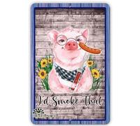 Niekea Plaque vintage en métal avec inscription « I'd Smoke That, Barbeque », cochon avec saucisse, cochon pour amateur de barbecue, cadeau pour amateur de cochon - 30,5 x 20,3 cm