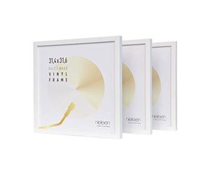 nielsen cadre disque, 31,4 x 31,6 cm (set de 3), bois, Blanc pur, cadre vinylepour accrocherau format paysage et portrait, verre synthétique, Vinyl Holz