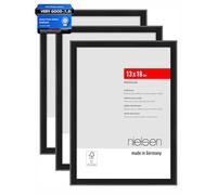 nielsen cadre photo, 13 x 18 cm (set de 3), aluminium, Noir mat, cadre photopour poserau format paysage et portrait, verre synthétique, Atlanta