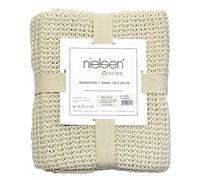 nielsen HOME Couverture Alen tricotée, 150x200 cm, Blanc crème, 100% Coton, tricoté, Tricot Grossier, Ökotex, Couverture en Tricot, Couverture Confortable, élégante et à la Mode