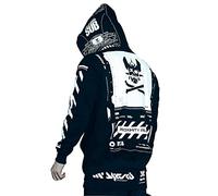 Niepce Inc Graphic Cyberpunk Sweat à Capuche zippé pour Homme, Noir, X-Large