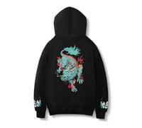 Niepce Inc Sweat à capuche pour homme avec motif de dragon brodé, vêtement urbain épais, Large