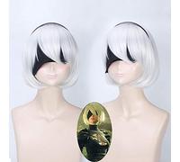 Nier: automates Perruques Yorha No.2 Type B 2byorh 2a 9s 2b Perruque Cosplay Cheveux Synthétiques Courts Halloween Party Costume Perruque Anime Argent