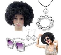 Niesel Accessoires disco des années 70 - Accessoire de costume disco - Costume de rappeur - Accessoires de boule disco - Lunettes de soleil - Bracelet - Perruque afro - Boucles d'oreilles - Collier