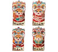 Niesel Enveloppe rouge 'année du serpent, enveloppes avec de l'argent chanceux - Lot de 4 enveloppes rouges serpent,Enveloppes chinoises pour l'argent 2025, enveloppes de poche rouges pour mariages
