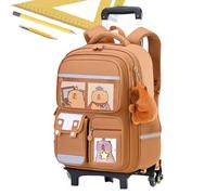 Niesel Sac à dos à roulettes - Avec motif Capybara - Sac à dos sur roues - Grande capacité - Poignée extensible - Valise de voyage pour filles, école, collège, travail, Six tours, Siehe