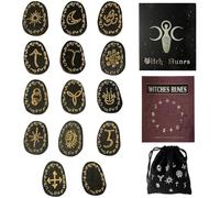 Niesel Set de pierres runes en bois, set de runes de sorcières 14 pièces, set de runes mystiques de sorcières en bois, kit runes de sorcières avec jeu de guides, symbole runique gravé pour la