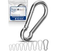 NietFullThings 1 mousqueton grand 12 mm d'épaisseur en acier inoxydable crochet porte-clés sans œillet capacité de charge de rupture 2 100 kg mousqueton en acier inoxydable 12 x 140 mm balançoire