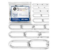 NietFullThings Lot de 2 chaînes en acier inoxydable V4A - Longueur : 100 cm = 1 m - Épaisseur : 2 mm - Chaîne à maillons longs - DIN 5685 - DIN 763