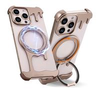 NIFBANG Coque de protection en aluminium pour iPhone 16 Pro, métal sans cadre fin, support magnétique rotatif à 360°, anti-chocs, anti-chocs, titane désert