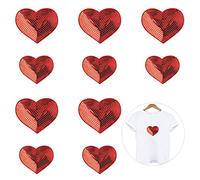 Nifocc Lot de 10 écussons thermocollants en forme de cœur à paillettes pour vêtements, jeans, vestes, chapeaux, sacs, sacs à dos, chaussures - Rouge