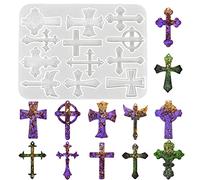 Nifocc Lot de 12 Moules en Résine Époxy en Forme de Croix - Pendentif, Boucles d'Oreilles - Silicone et Cristal pour Bricolage