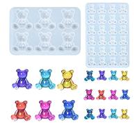 Nifocc Lot de 2 moules 3D en résine époxy pour animaux 6 cavités 24 cavités ours en cristal Moules à couler forme d'animal Moule silicone Mni Ours Moules bricolage bijoux porte-clés boucle d'oreille