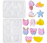 Nifocc Lot de 2 moules en résine époxy - Pendentif - Boucles d'oreilles - Moules en silicone - Étoile de mer océan - Baleines - Tête - Bijoux en résine coulée - Moule en cristal pour bricolage
