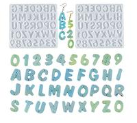 Nifocc Lot de 2 moules en résine pour alphabet - En forme de moule à bijoux - En silicone - Pour lettres et chiffres - En résine époxy - Avec trous pour bricolage