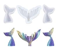 Nifocc Lot de 3 moules en forme de queue de sirène en résine époxy forme queue poisson cristal Moule casting 3D océan Thème moule silicone pour bricolage bricolage porte-clés bijoux collier pendentif