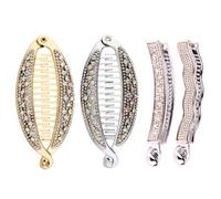 Nifocc Lot de 4 barrettes à cheveux en forme de banane en strass pour queue de cheval avec dents pour femmes et filles - Doré et argenté