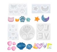 Nifocc Lot de 5 moules en silicone pour collier boucles d'oreilles pendentif en résine époxy en forme de patte de chat amour cœur étoiles lune coquillage pour bricolage et fabrication de bijoux
