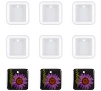 Nifocc Lot de 6 moules carrés en silicone époxy - Porte-clés - Moule en silicone - Moule en cristal avec trous pour bricolage