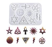 Nifocc Moule en silicone pour collier, boucles d'oreilles, forme de pentagramme soleil, ankh, croix, hexagramme, flash, moule en silicone irlandais, trinité celtique, nœud, cristal coulé, moule pour